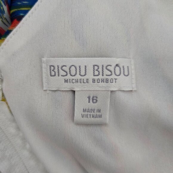 Bisou Bisou Michele Bohbot Multicolor Vneck Open Sleeve Lined Dress Sz 16 - Picture 13 of 13